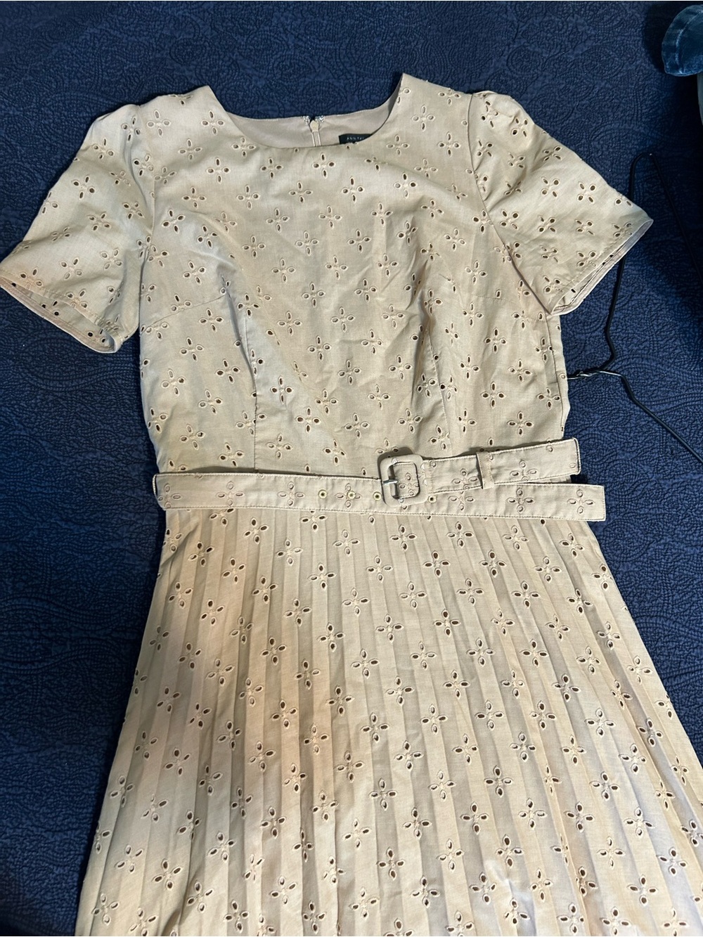 Ann Taylor Mustard Pleated Eyelet Midi Dress - Picture 8 of 10
